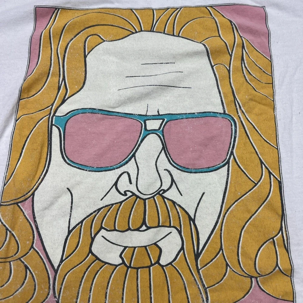 The‎ Big Lebowski Cartoon Face With Sunglasses White T-Shirt Mens Size Large